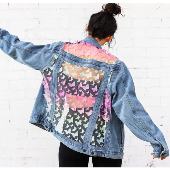 Dragon Demin Jackets & Blazers - Dragon Denim The Mariposa Denim Jacket Oversized Festival Concert Feary Fairy
